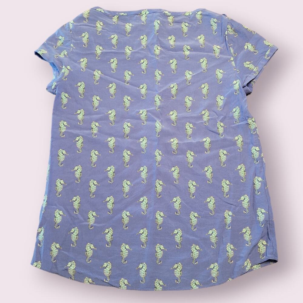 Kate Spade Shirt Blue Seahorse Silk Sleeveless Coastal Beachy Spring Summer Xs View 3